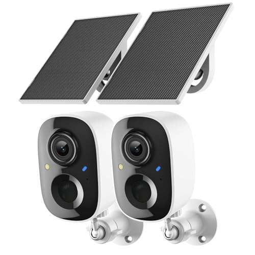 2K Security Camera Wireless Outdoor,Solar Powered WiFi Cameras White – 2 Pack
