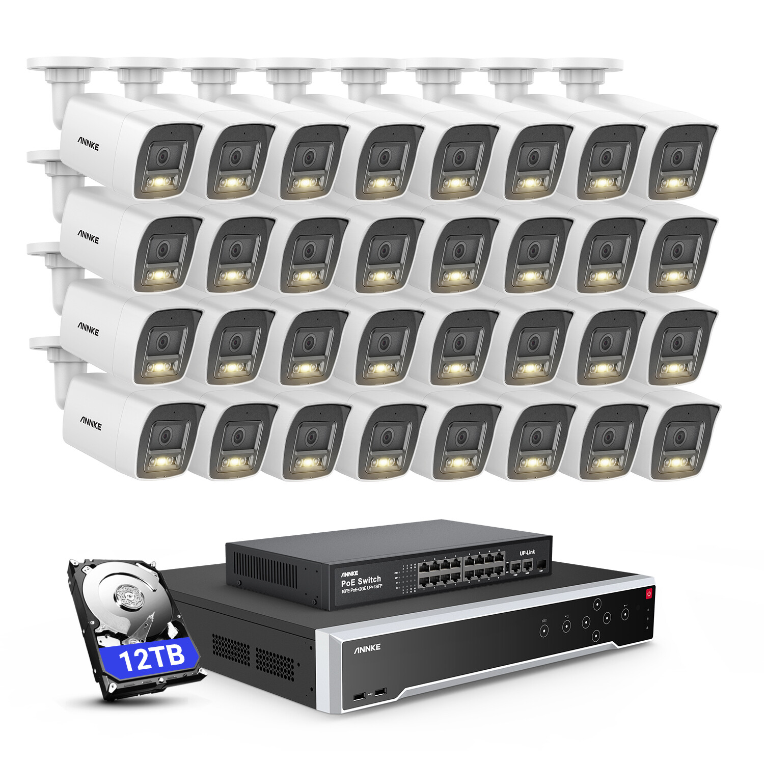 ANNKE 12MP 32CH NVR 4K POE AI Security Camera System Color Night Audio Recording