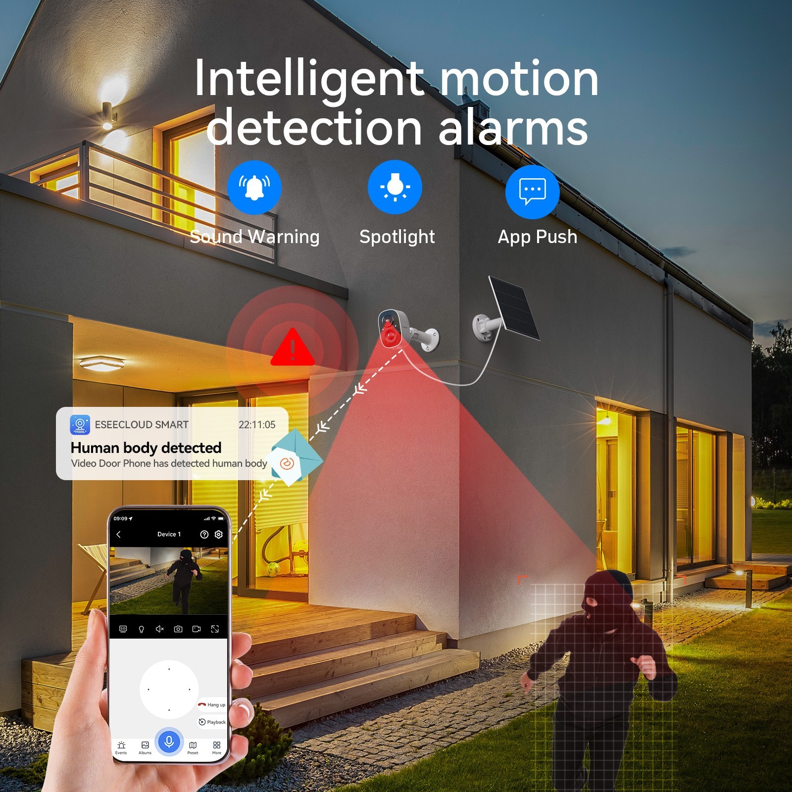 TMEZON Solar Wireless Outdoor CCTV Security WIFI NVR Monitor Camera 2-Way Audio