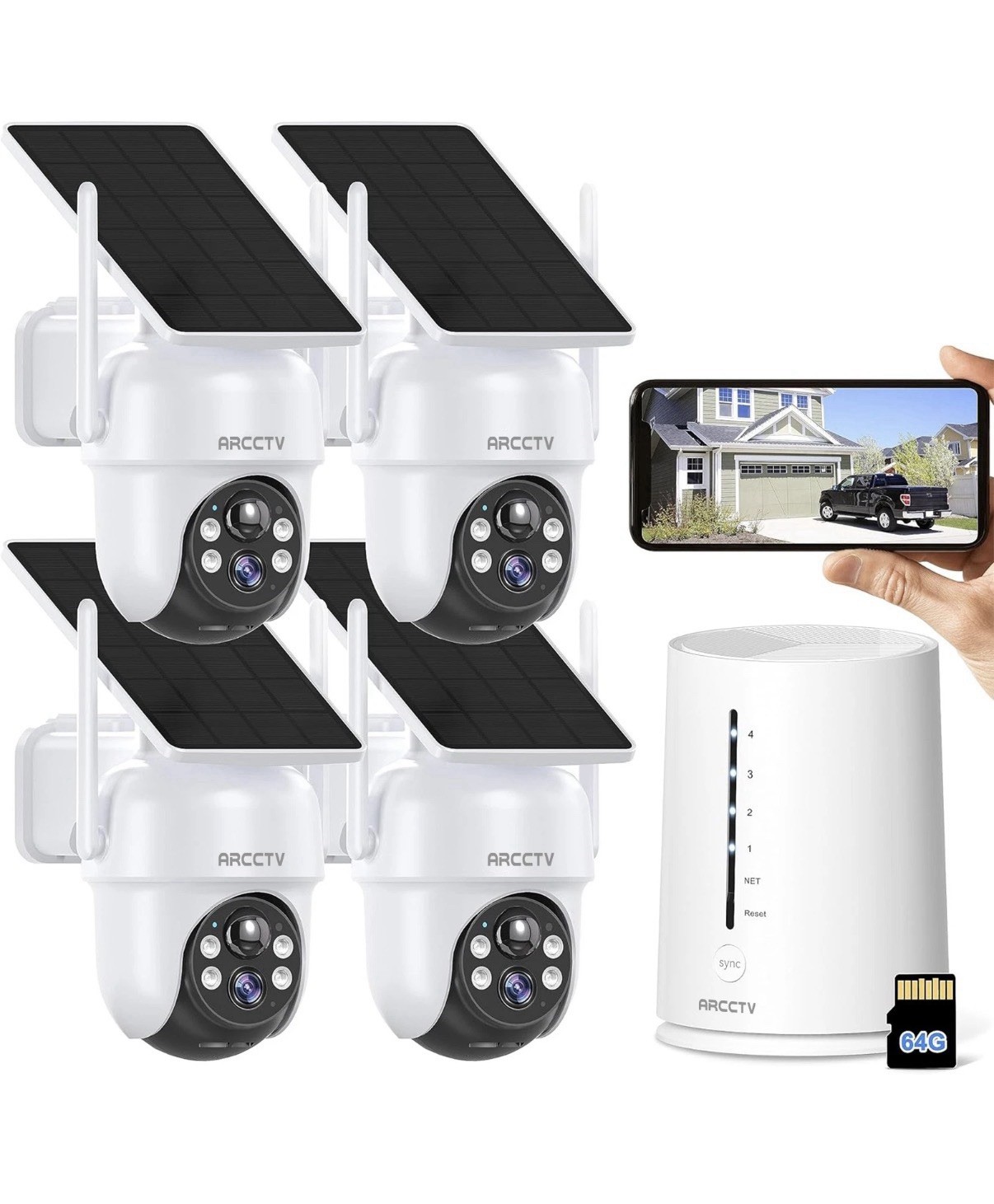 ARCCTV 4-Camera Solar Security System Wireless Wi-Fi Outdoor CCTV Kit