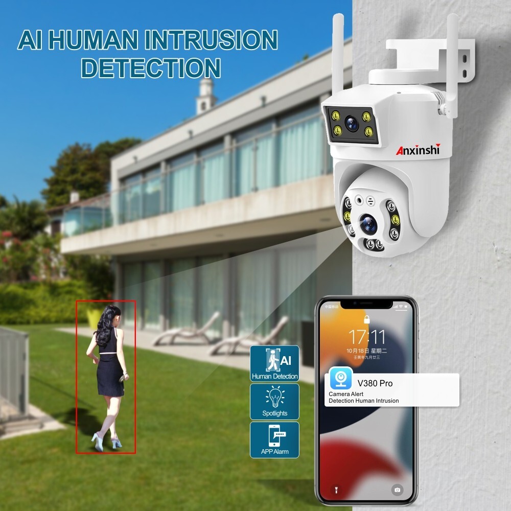 HD 4MP Two-Way Audion AI Human Detection Dual Lens 4G PTZ Camera V380 Pro APP