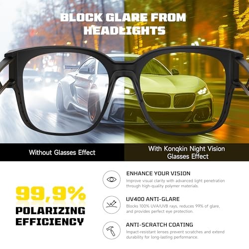 Night Vision Driving Glasses for Men Women – Square Polarized Fit A02-black