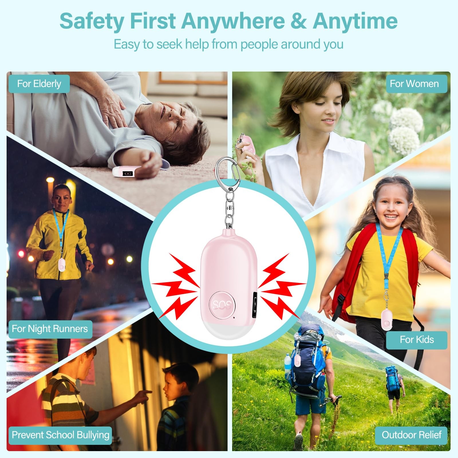 Personal Safety Alarm for , 2 Pack Rechargeable 130dB Alarm Keychain with Fla…