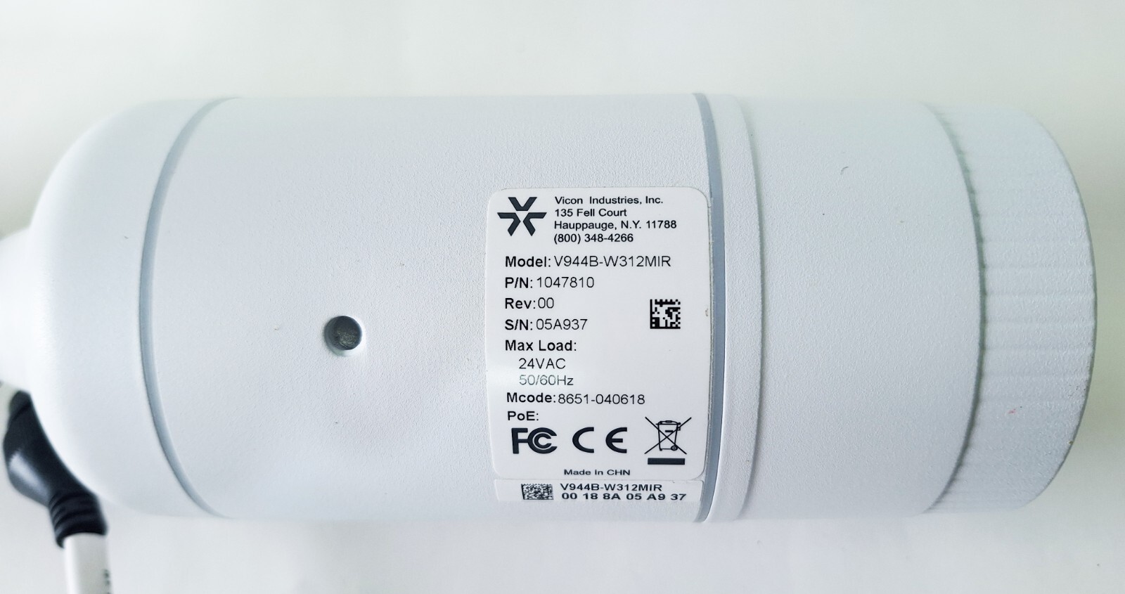 VICON V944B-W312MIR OUTDOOR FIXED NETWORK BULLET CAMERA; 4 MP; H.264/H.265;