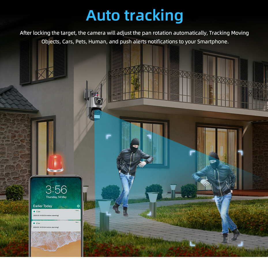 ICSee Dual Lens WiFi IP Camera Wireless Outdoor CCTV PTZ Home Security IR Cam US