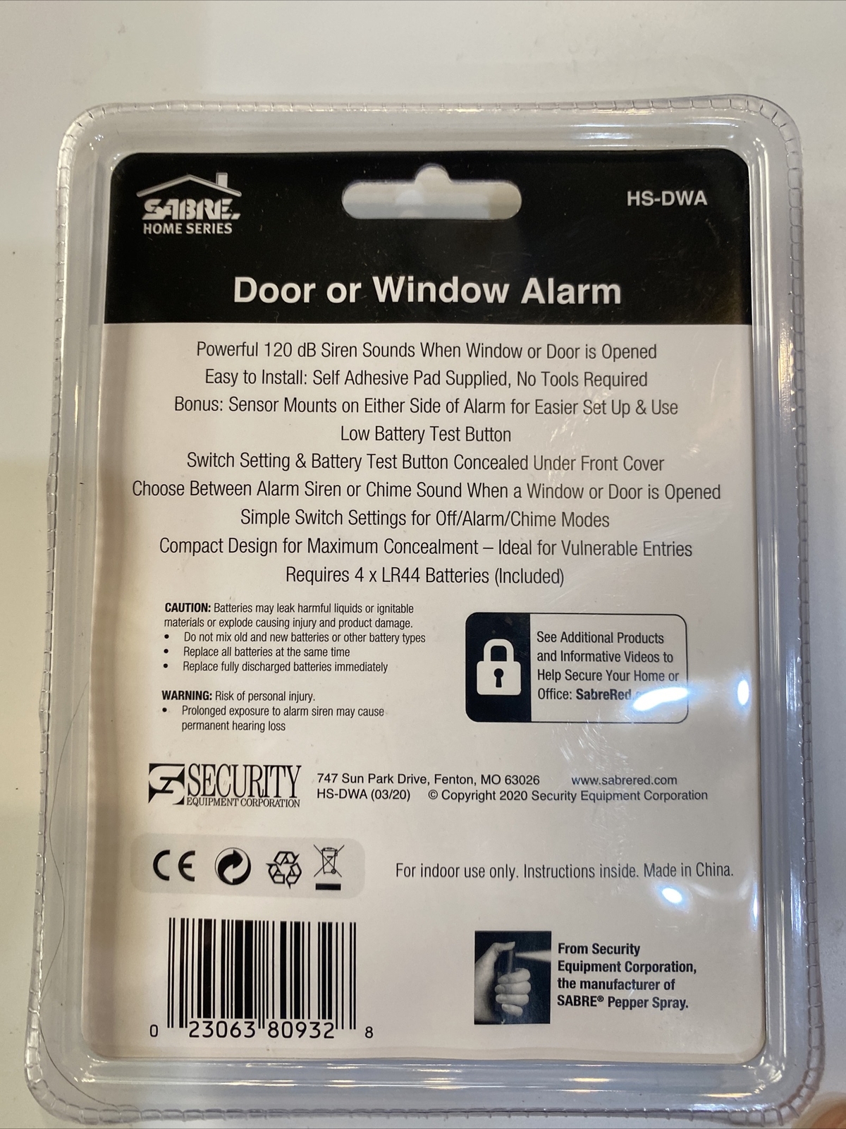 SABRE DOOR or WINDOW ALARM Sliding Patio Basement Garage Car Home Safety LOUD!!!