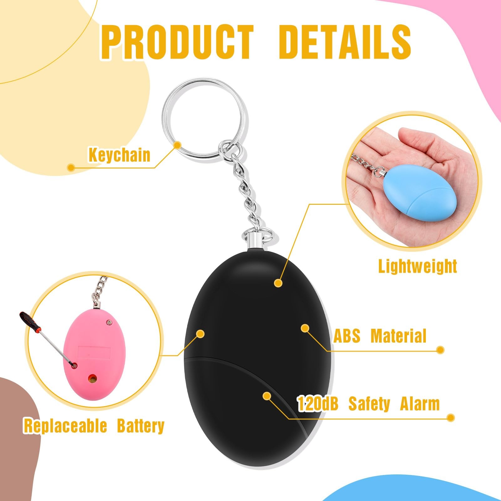 8 Pcs Personal Safety Alarm for Women 120db Loud Sound Personal Siren Self De…