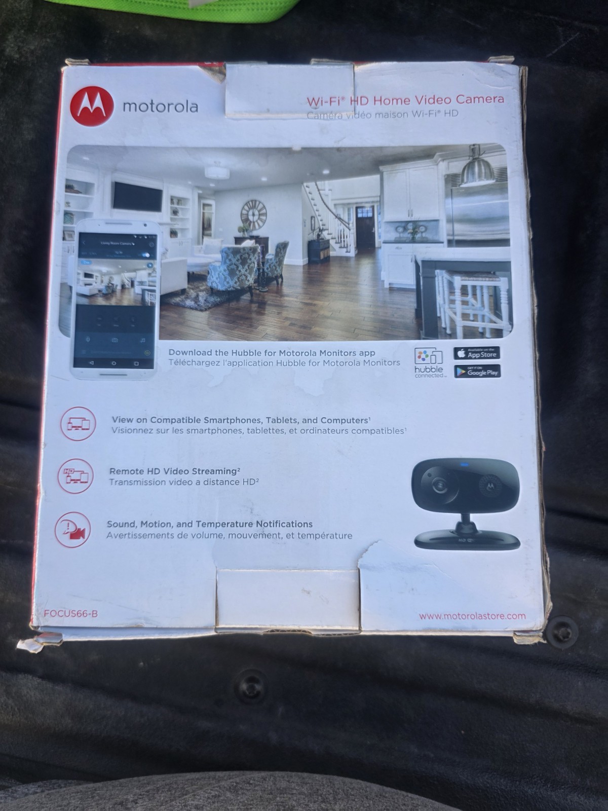 Motorola FOCUS66-B Wi-Fi HD Home Monitoring Camera used with box