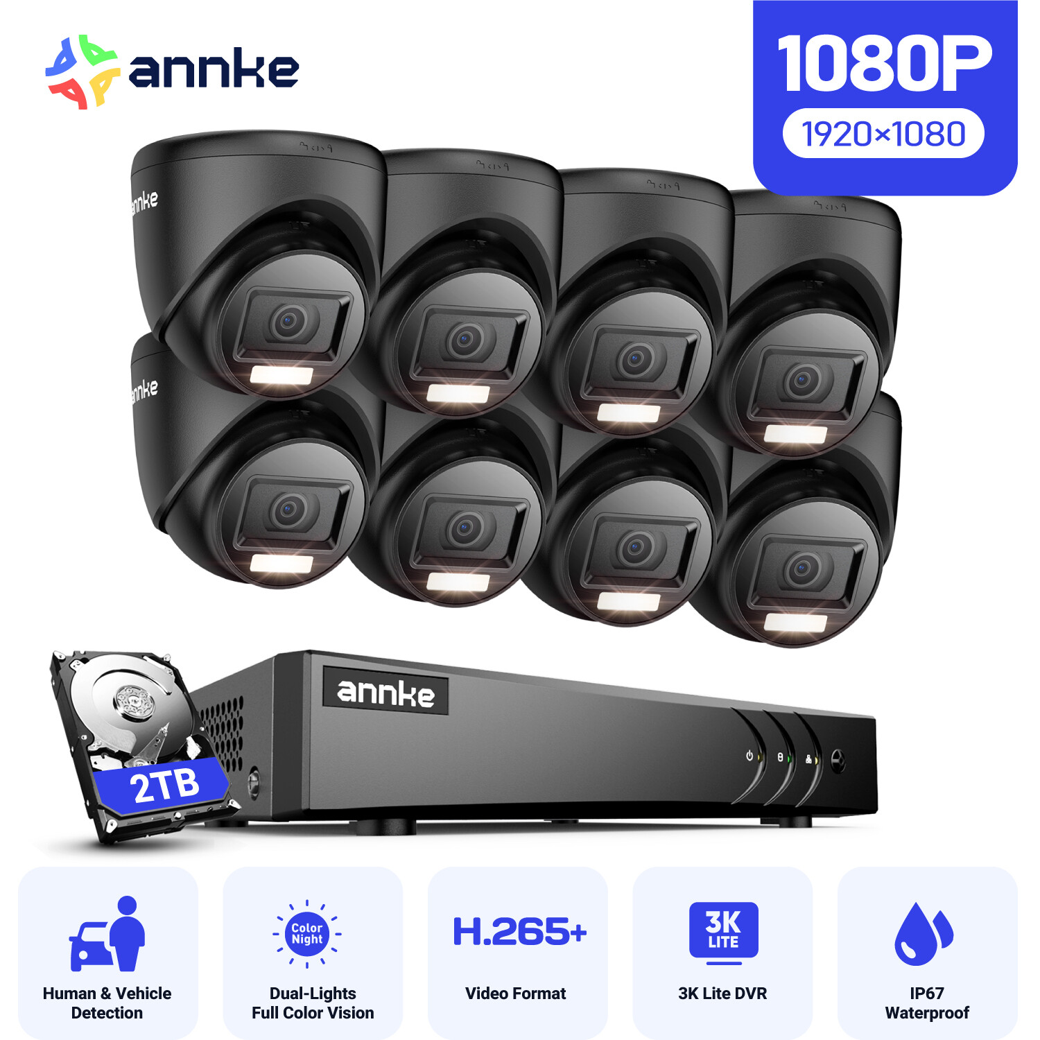 ANNKE 5MP Lite 8CH DVR 1080P EXIR Security Camera System Outdoor Human Detection