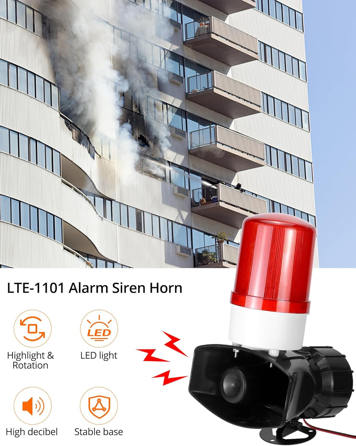AC110V Sound and Light Alarm, 115Db High-Intensity Alarm with 90-150 Flashes per