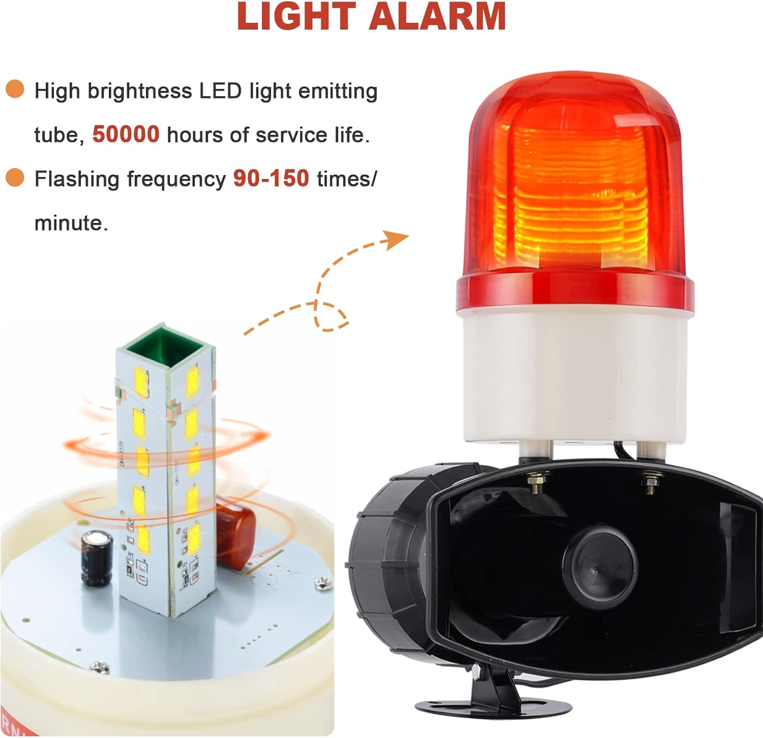Industrial Siren Alarm 110 Volt Siren with Light 115Db Sound and Light Alarm IP5