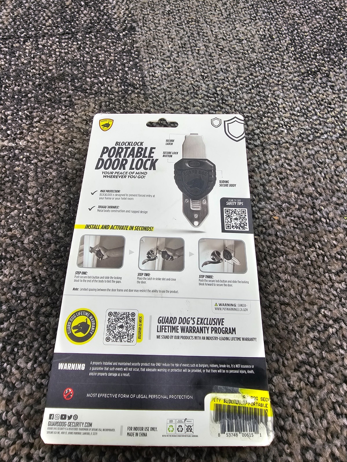 (QTY 3) Guard Dog LK-GDBL-BK Blocklock Portable Door Lock For Travel & Home