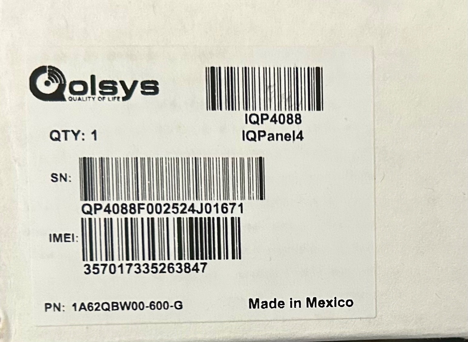 Qolsys IQ Panel 4 IQP4088 Alarm Security Touchscreen Panel ADT