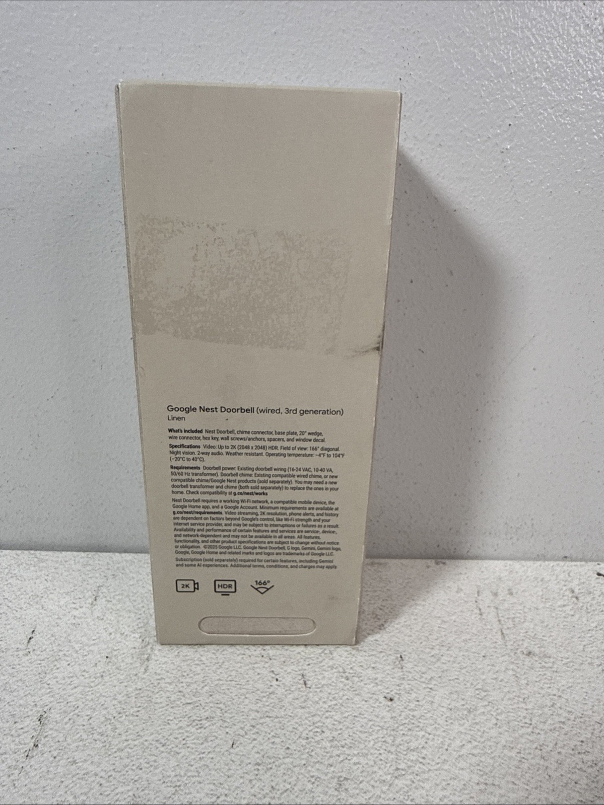 Google Nest Doorbell 2K Camera (Wired – 3rd Gen) Linen – New in Box