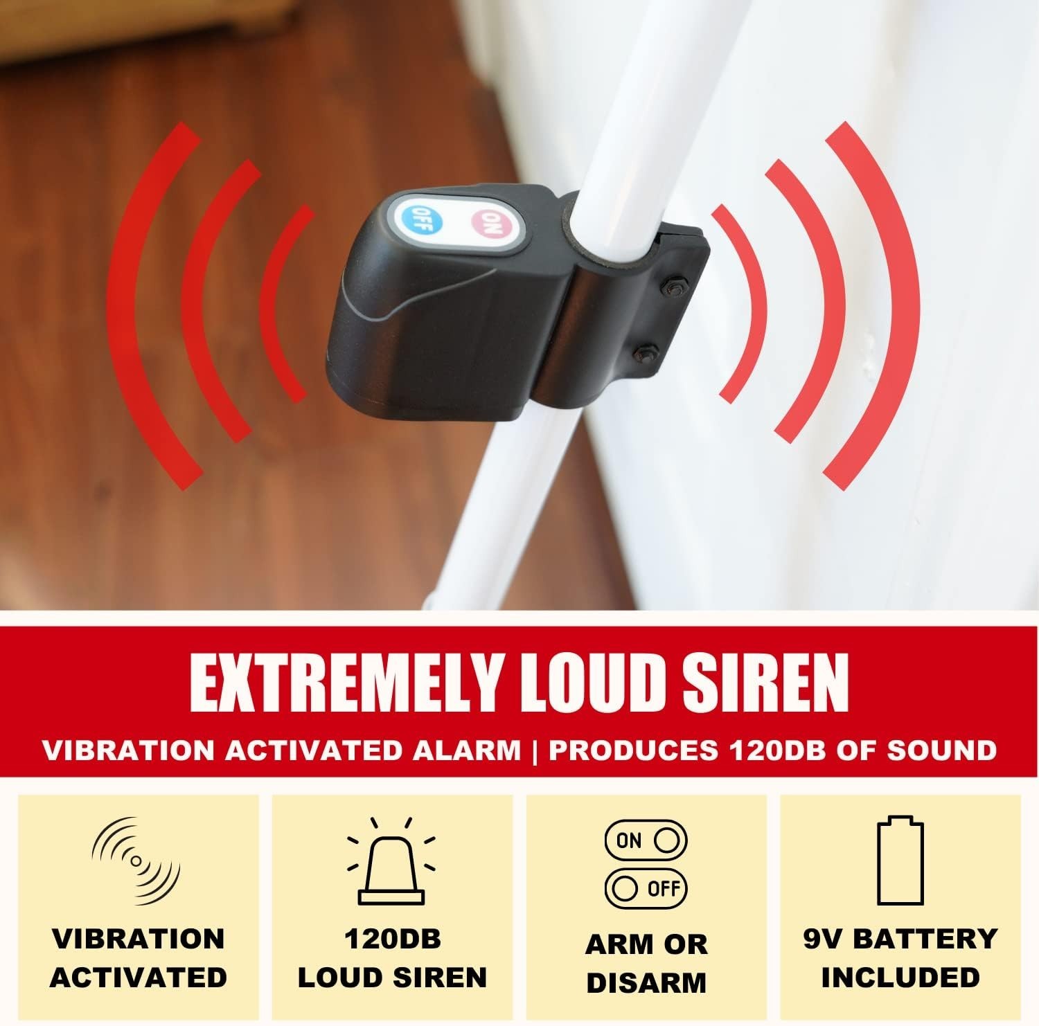 Rugged 2-in-1 Door Security Bar with 120dB Alarm – Protects Against Intrusions