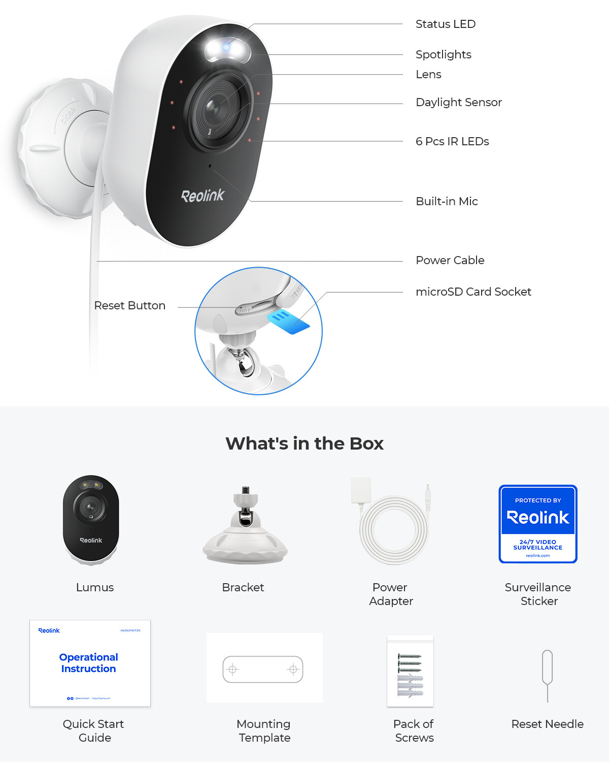 Reolink Hub with Lumus Spotlight WiFi Security Camera 2K Outdoor Smart Detection