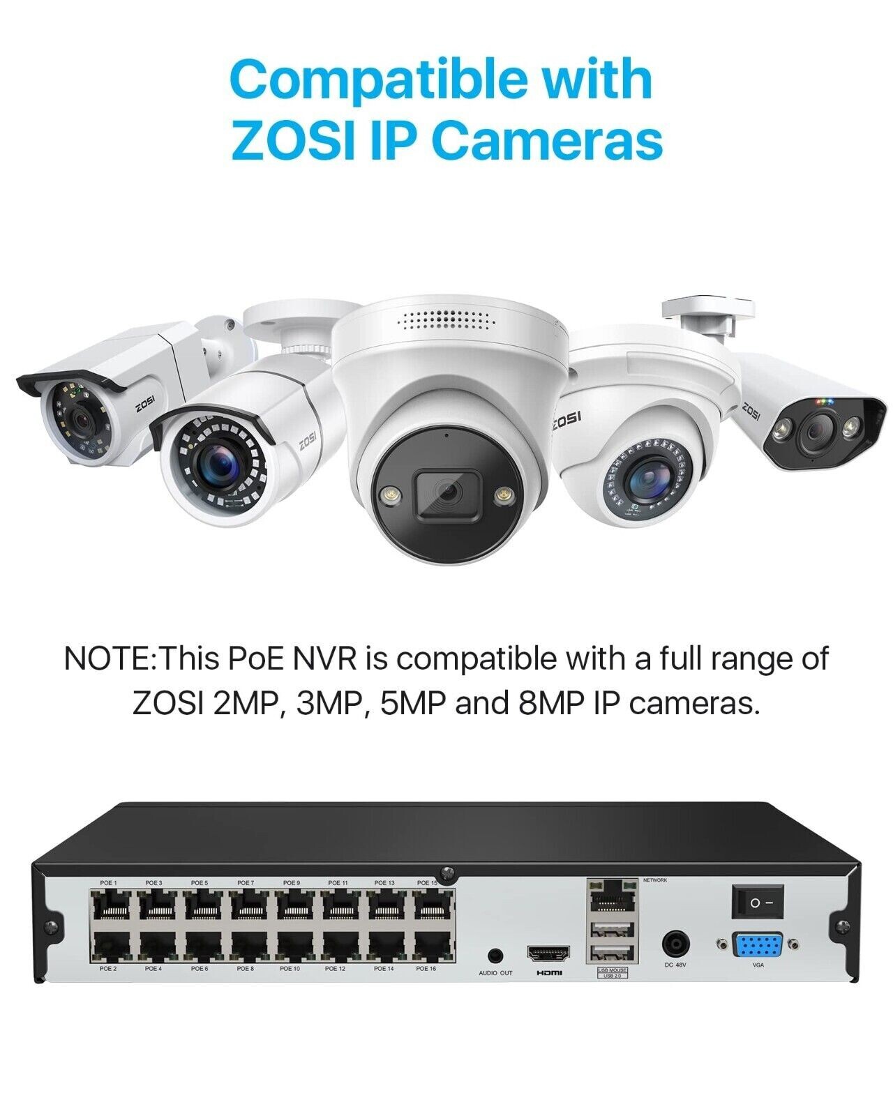 ZOSI 16CH NVR H.265+ 4K 8MP PoE Security 5MP IP Recycle Record Camera System 4TB