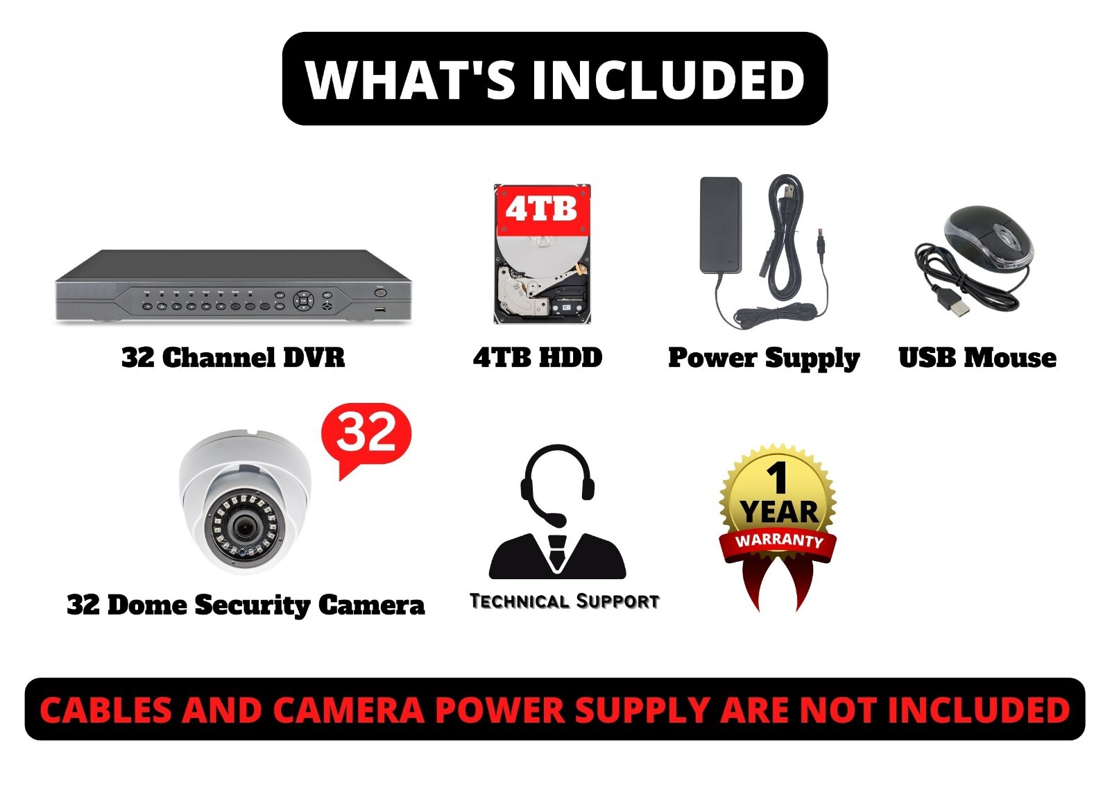 1080P HD 32 Dome Security Camera Surveillance System 4TB HDD Recording