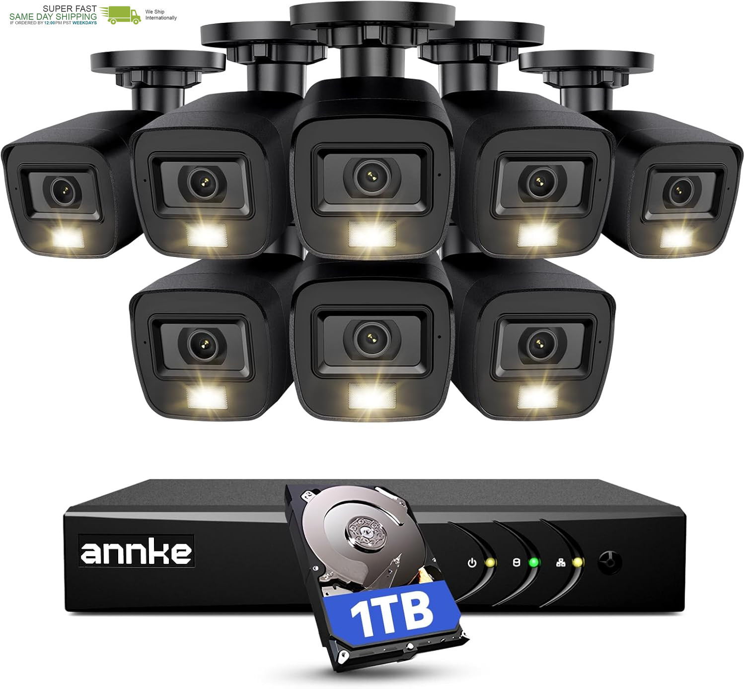 Security Camera System Outdoor with AI Human/Vehicle Detection, 8CH H.265+ DVR a