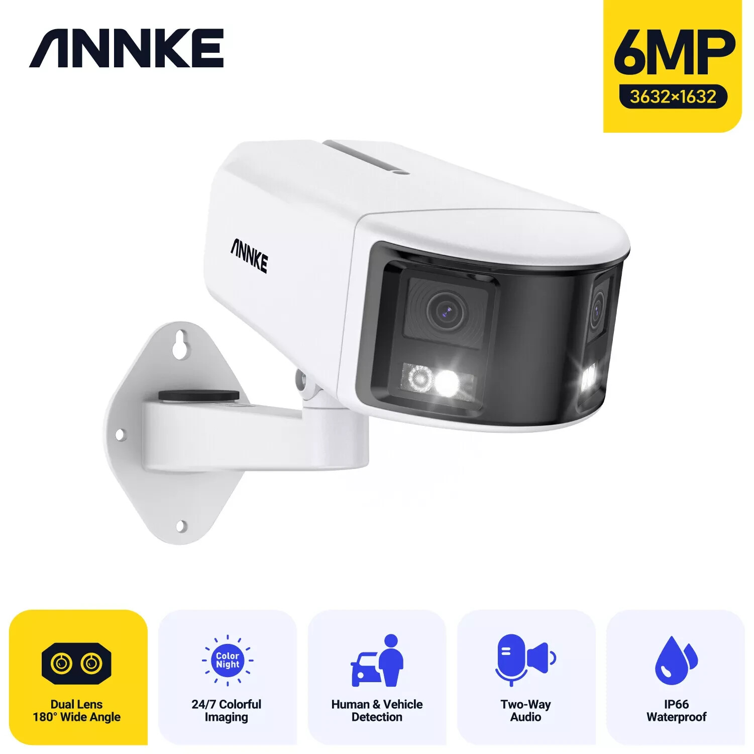ANNKE 8MP 4K 6MP Full Color PoE Security Camera Dual Lens Two-Way Audio Outdoor