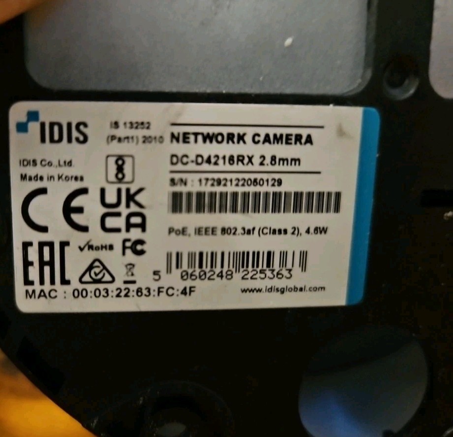 IDIS IR Dome Camera Full HD Fixed-Focal Lens (2.8 mm) IP67 DC-D4216WRX 2.8Mm
