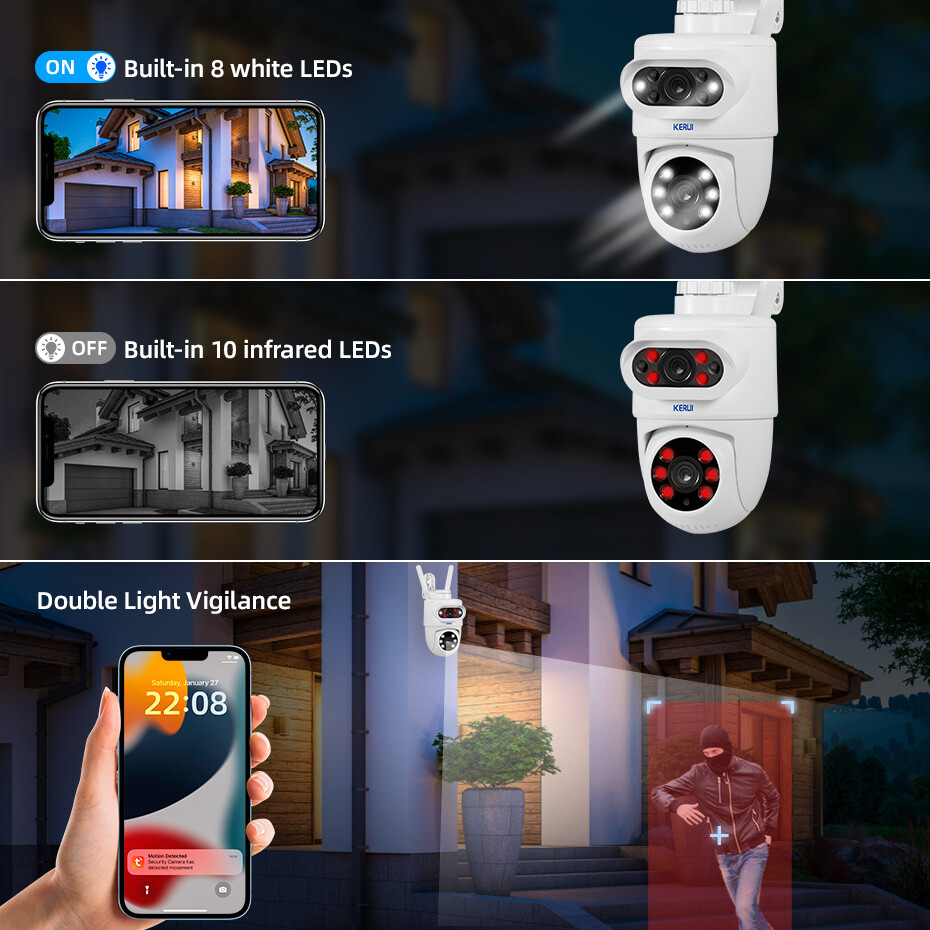 Dual lens security camera Wireless 10MP HD WiFi IP PTZ Home outdoor camera
