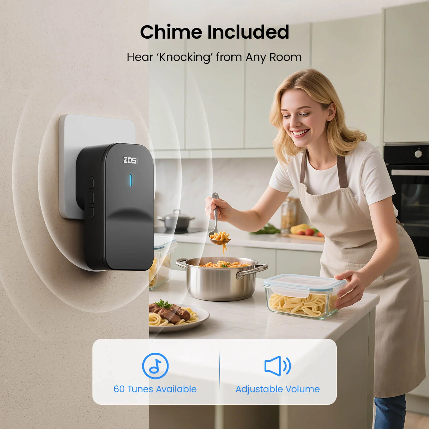 ZOSI 2.5K 5G WiFi Video Door Bell Camera Chime Doorbell Smart Person Detection