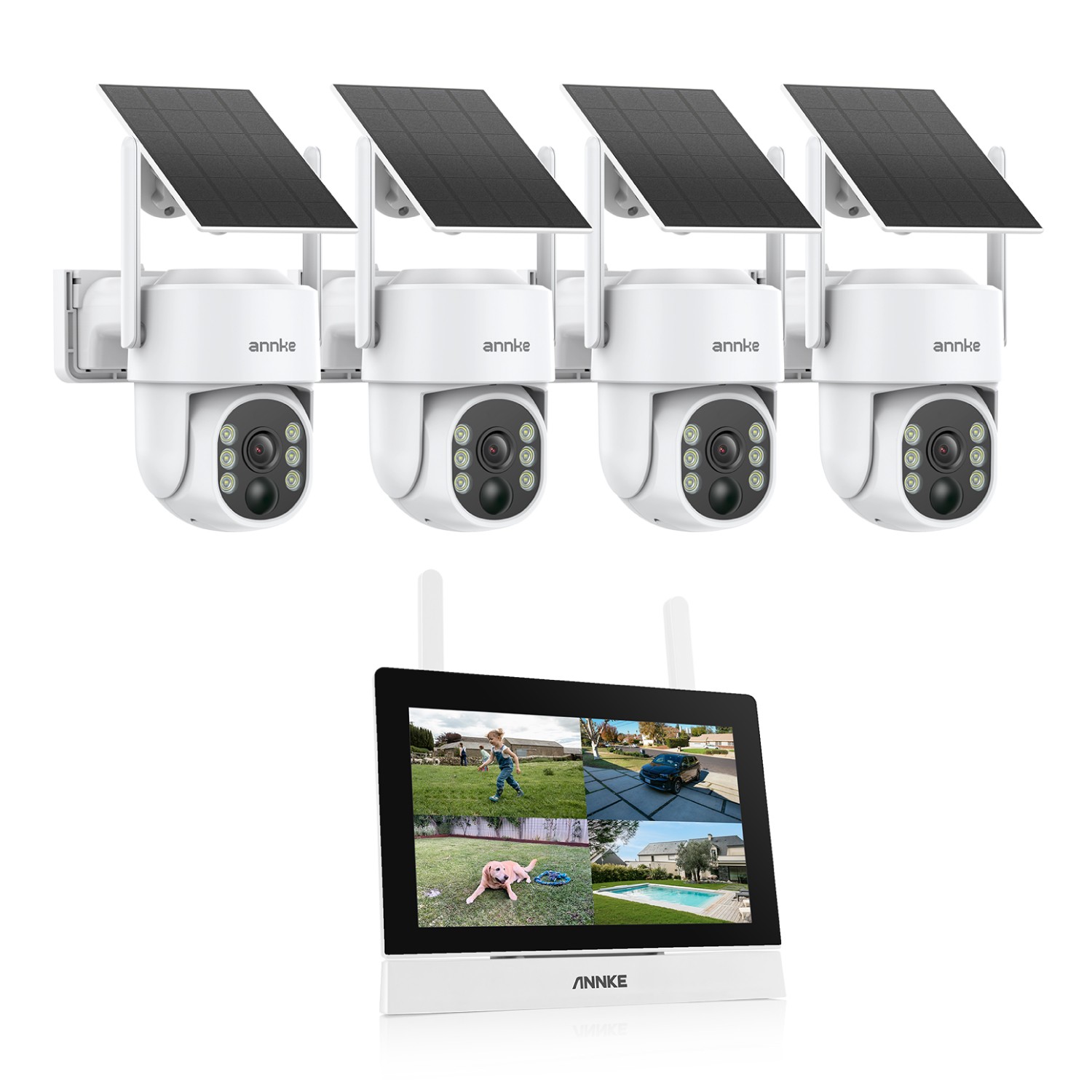 ANNKE Wireless 7″ Monitor 4MP PT Security Camera System Solar Power Two Way Talk