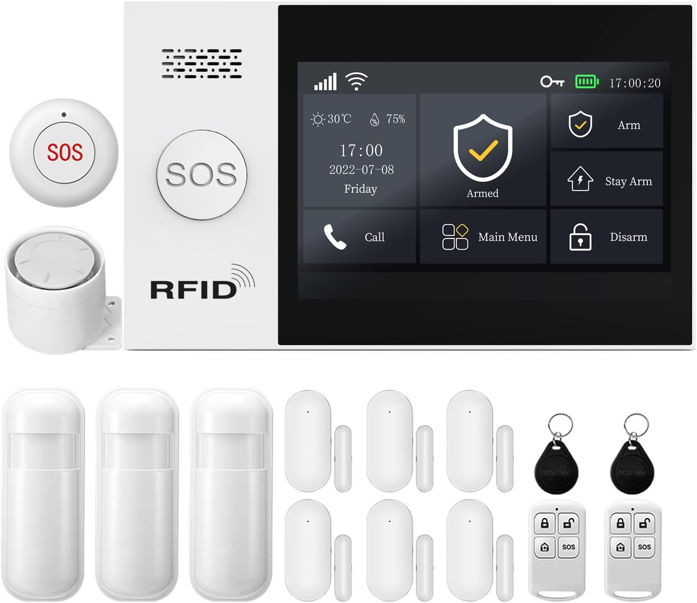16-Piece-Kit Full Touch Screen Wireless Smart Home Alarm System, DIY 4G and Wifi