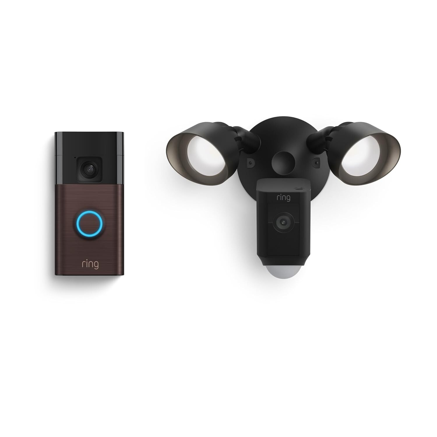Ring Battery Doorbell Venetian Bronze with Floodlight Cam Wired Plus Black