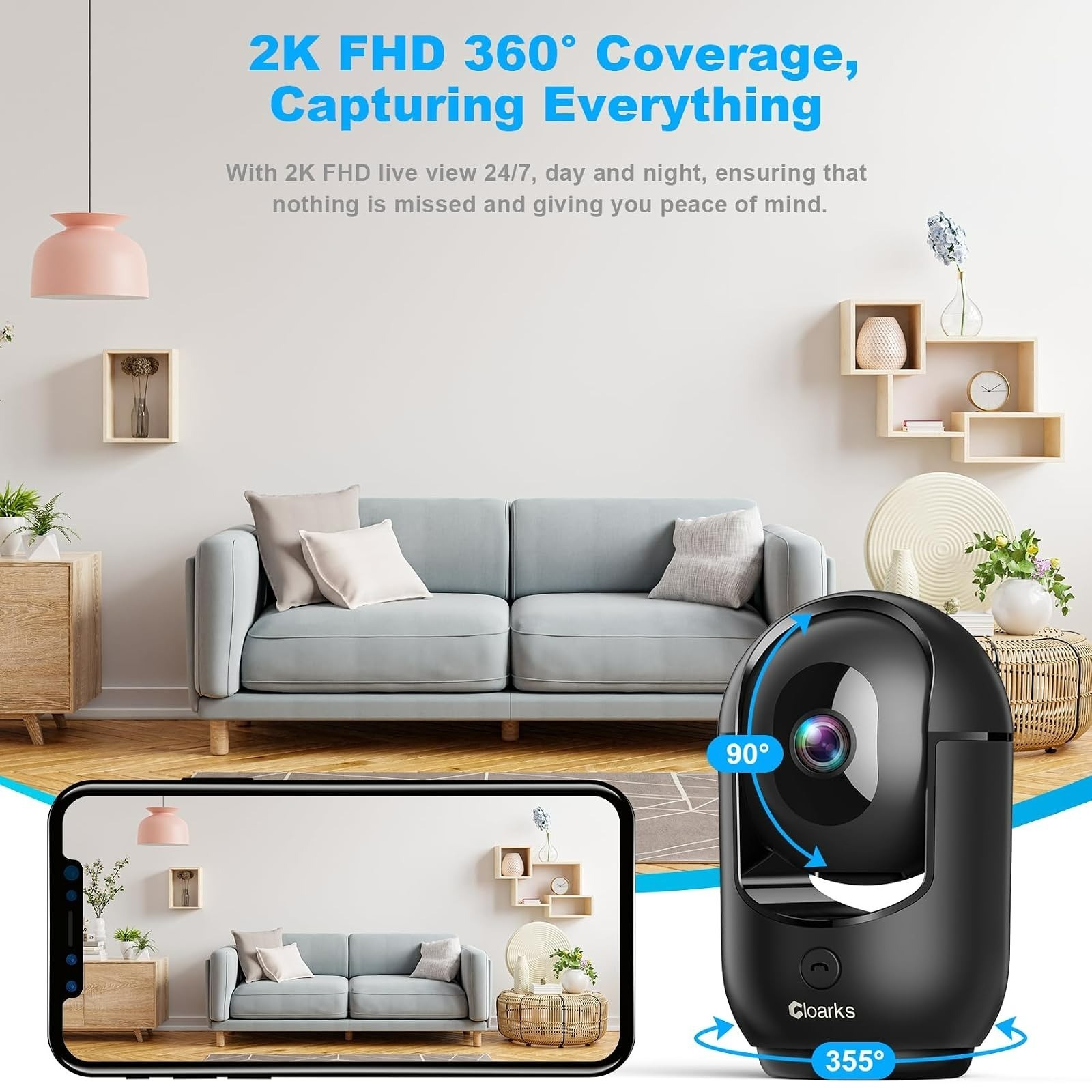 Cloarks 2K Pan/Tilt Security Camera with AI Motion Detection