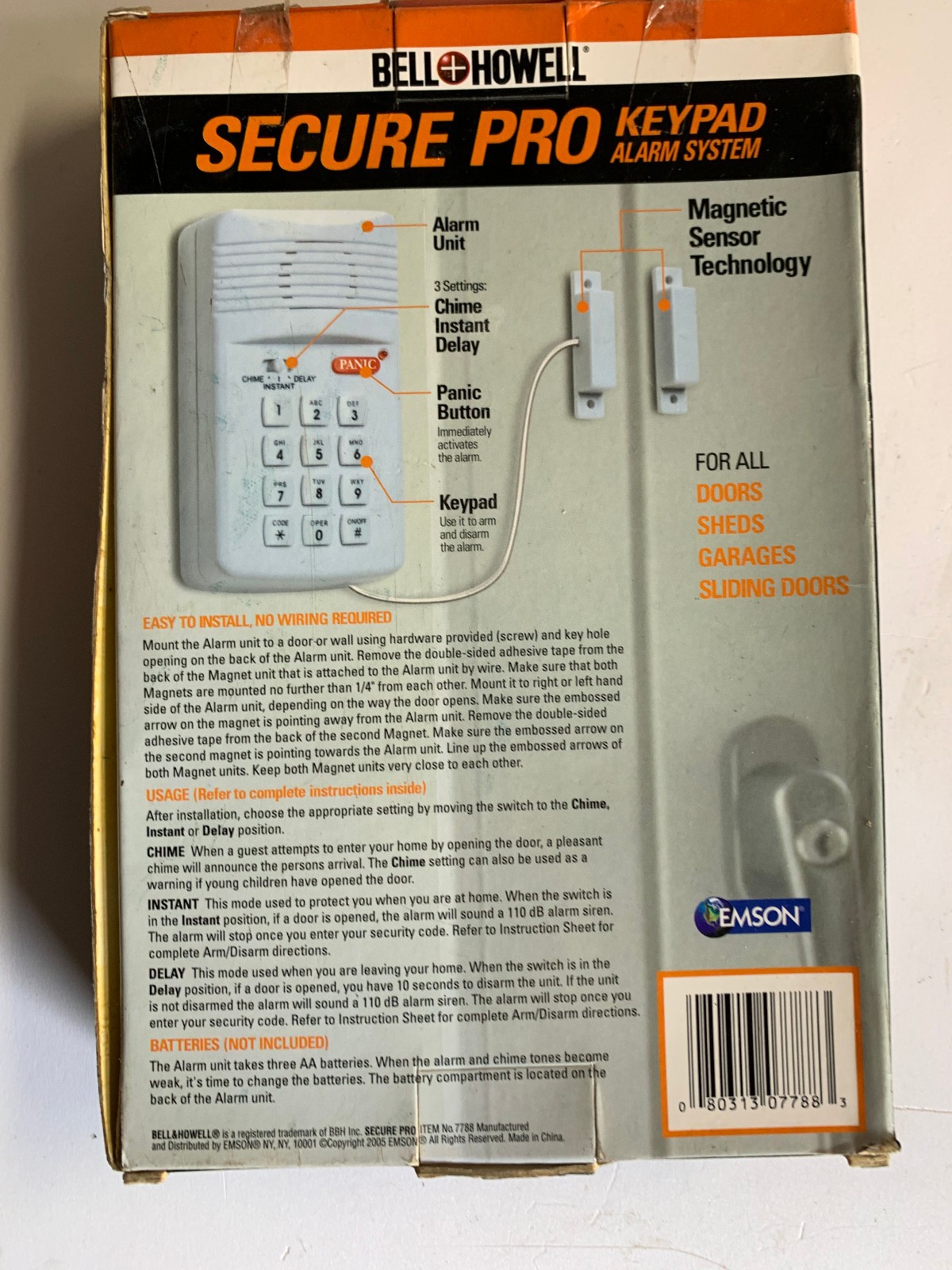 Bell Howell Secure Pro Keypad 110 Alarm System Panic Button Loud,Model 7788