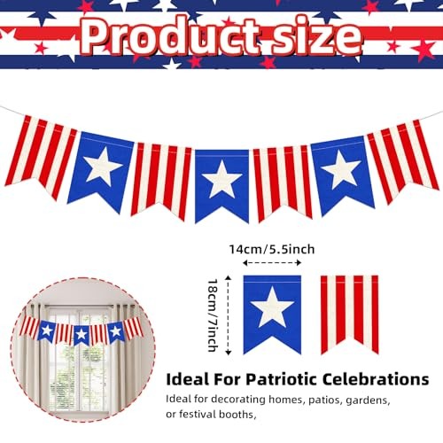 Pre-Strung Patriotic Linen Banner with Red, White & Blue Star Panels, Rustic
