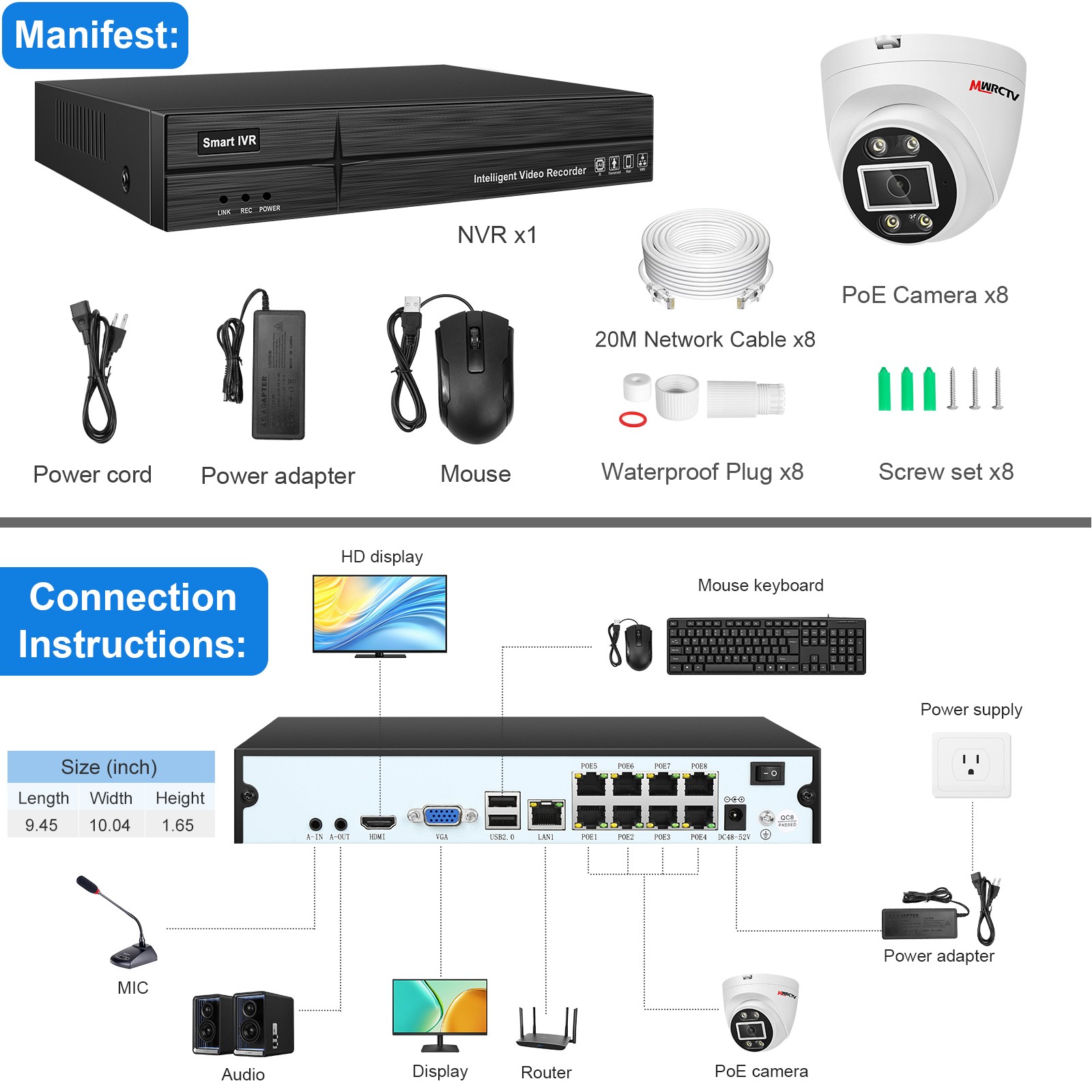Home security System 4/8 pcs 4MP POE Camera 4K 16CH NVR POE Security System