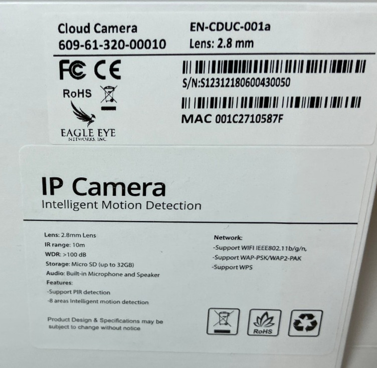 22 Lot 2GIG-CAM-100W Indoor HD 1.3 MP 1280×720 WiFi Ethernet IP PIR Camera NOB