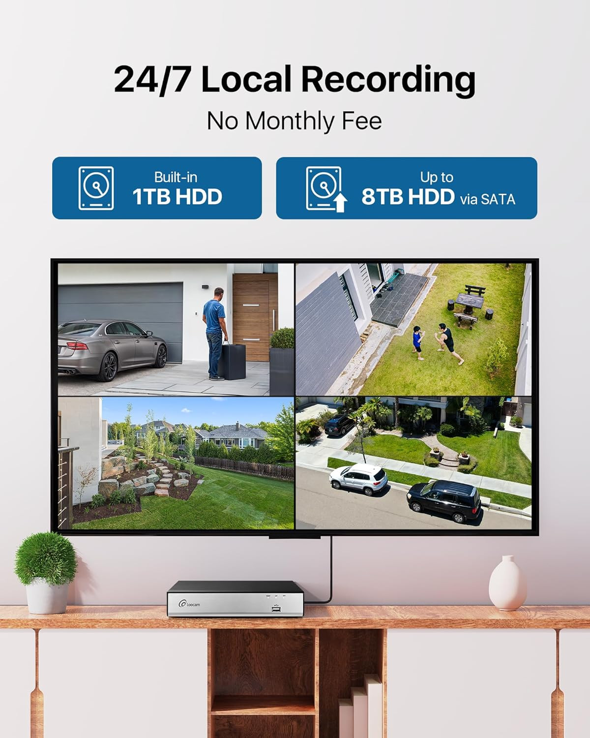 CCTV Camera Security System, 1080P H.265+ DVR with 1TB HDD, AI Human Vehicle Det