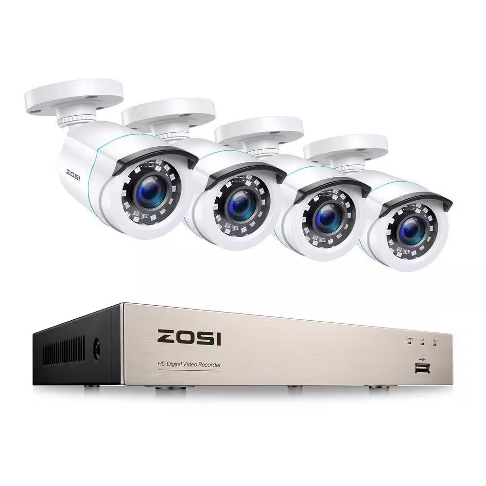 8-Channel H.265+ 2MP DVR Home Security Camera System with 4 1080P Wired Outdoor
