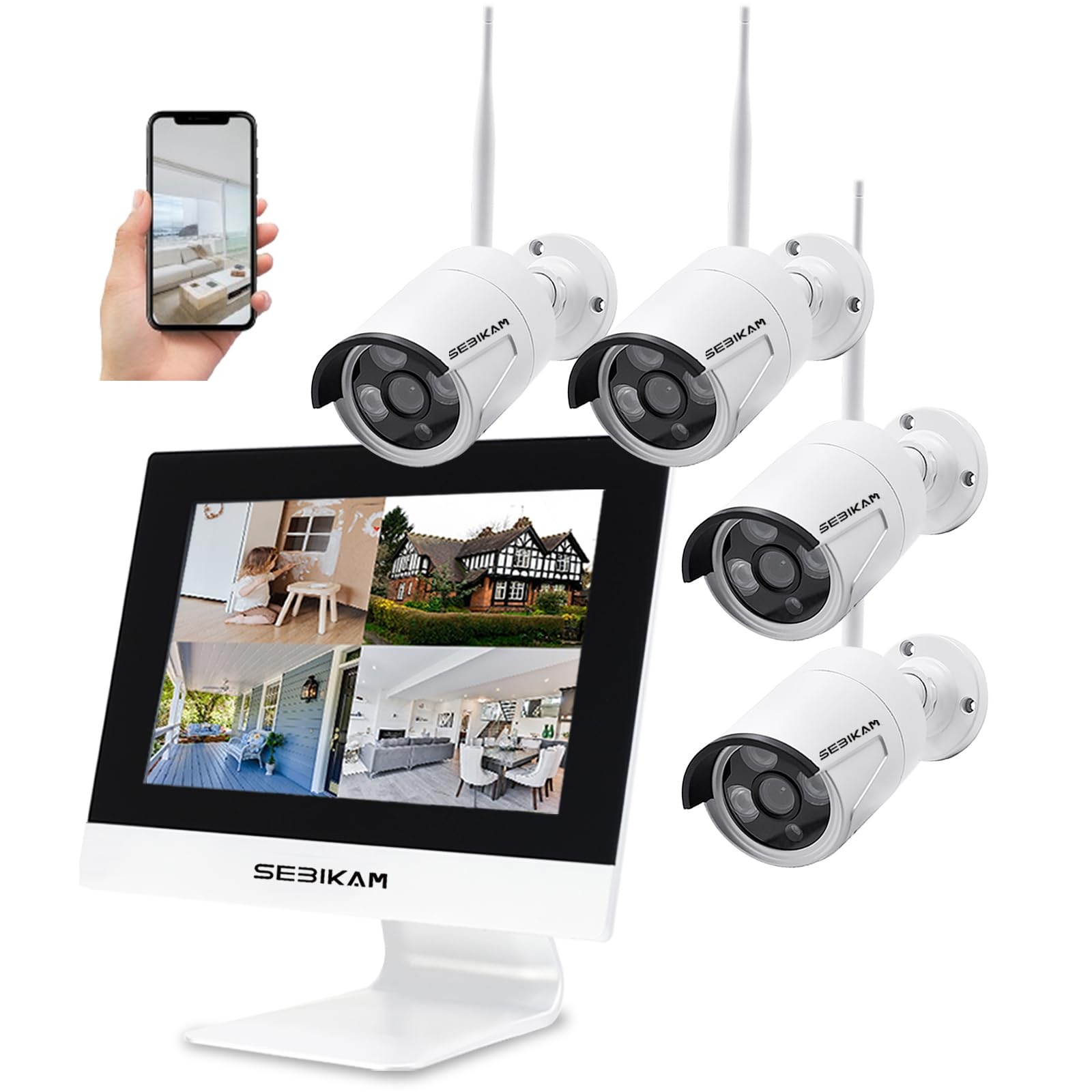 Wireless Security Camera System with 10.1″ Monitor, 4PCS 3MP/2K HD Cameras | …
