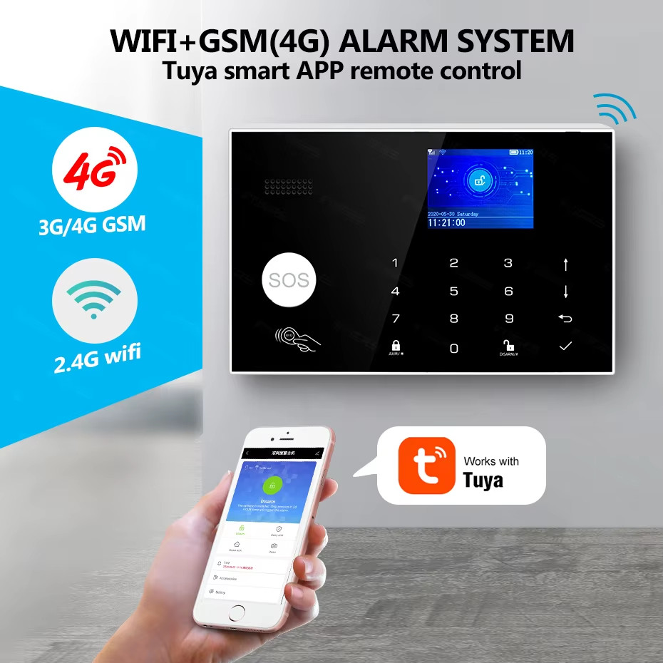 4G+WIFI Alarm for Home Support 3 Wired Defense Zones G34 Alarm System Kits Tuya