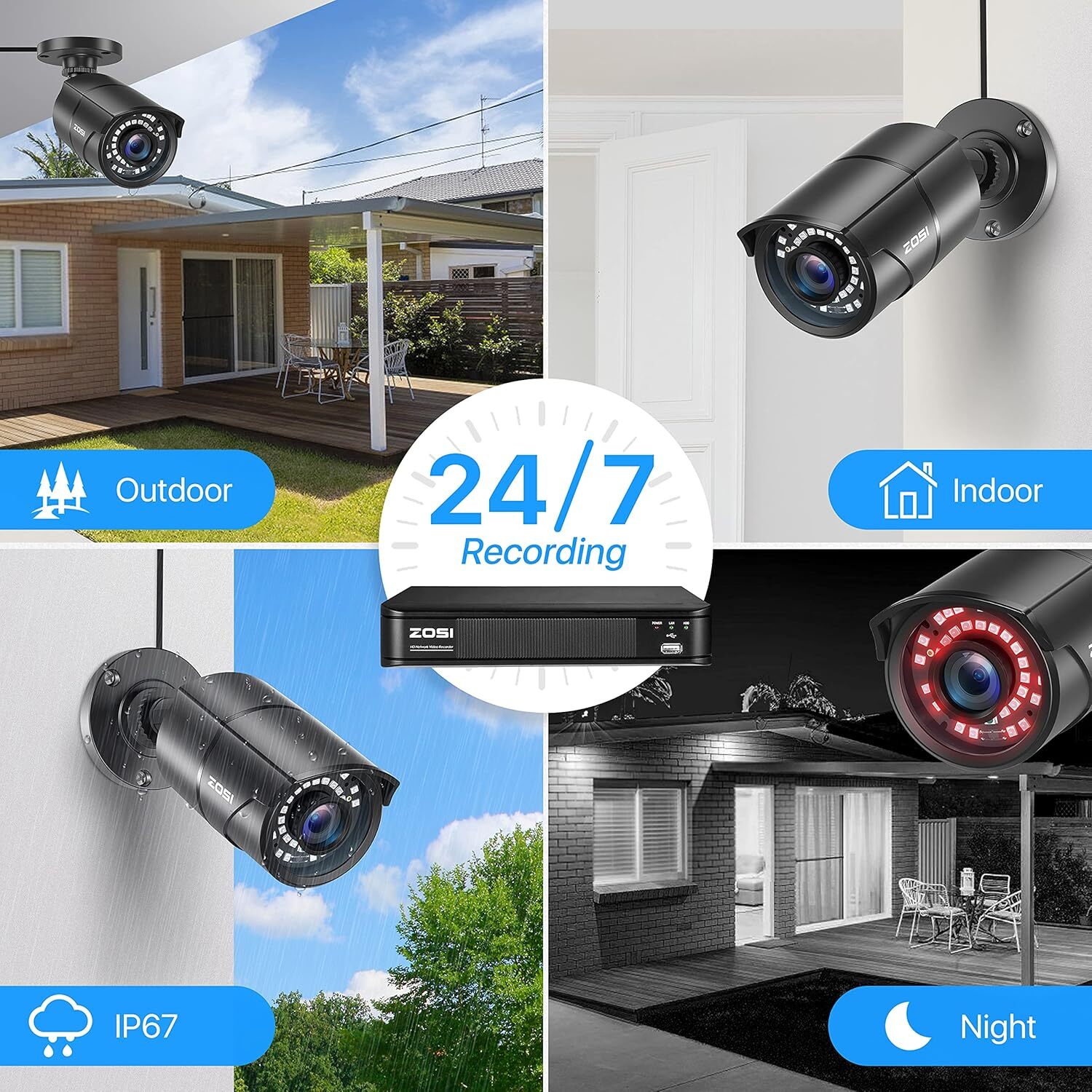 ZOSI H.265+1080p 8CH 5MP PoE NVR Security Camera System Outdoor Indoor Home