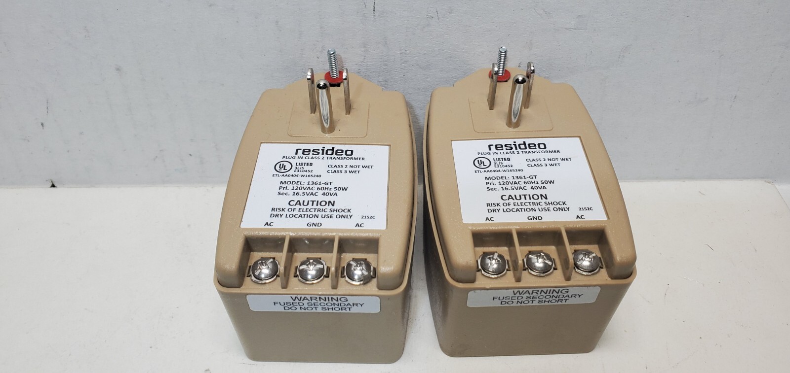lot 2 Honeywell Resideo 1361-GT 16.5VAC 40VA Plug In Transformer