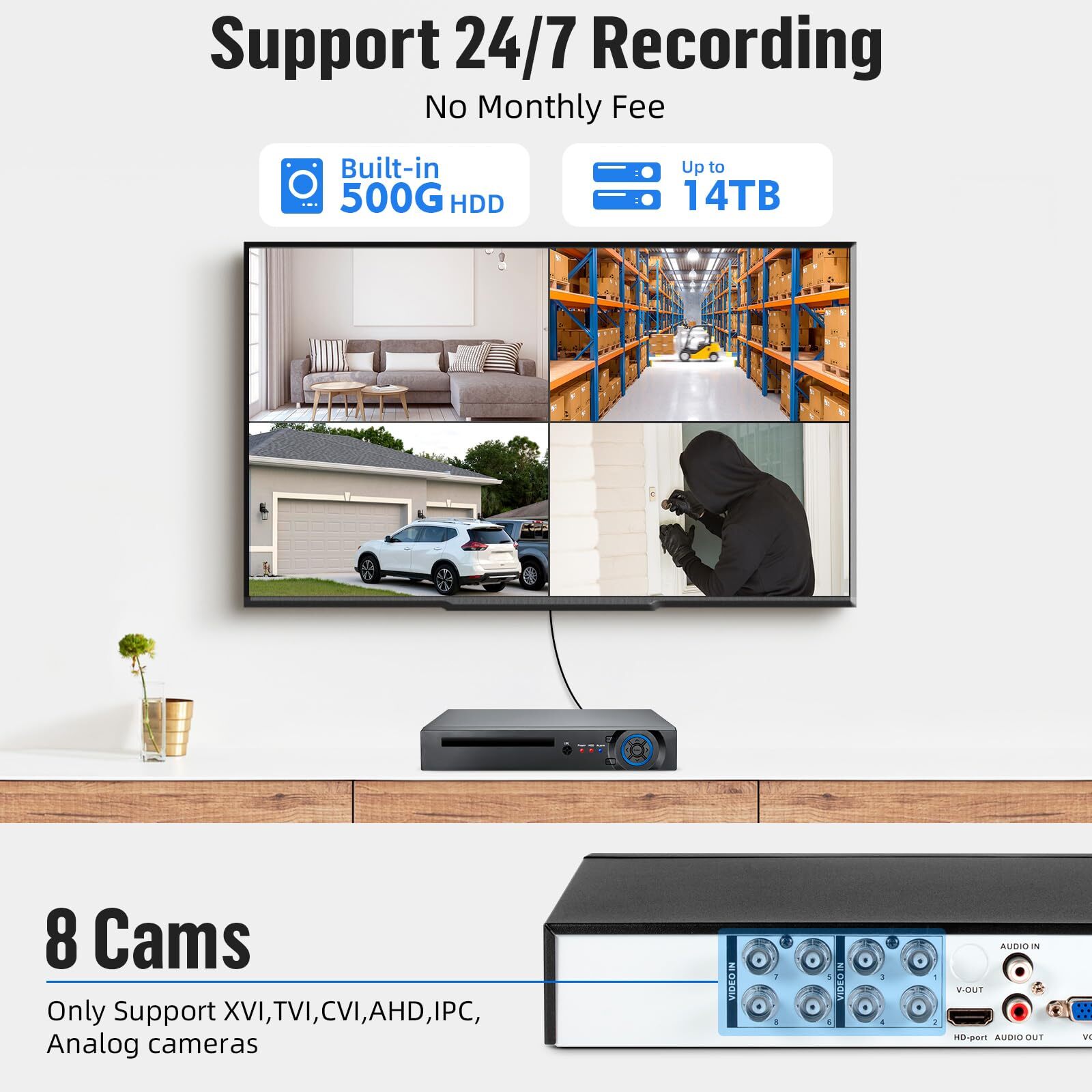 8CH 5MP Lite DVR H.265+ 1080p Surveillance Security Camera System Outdoor