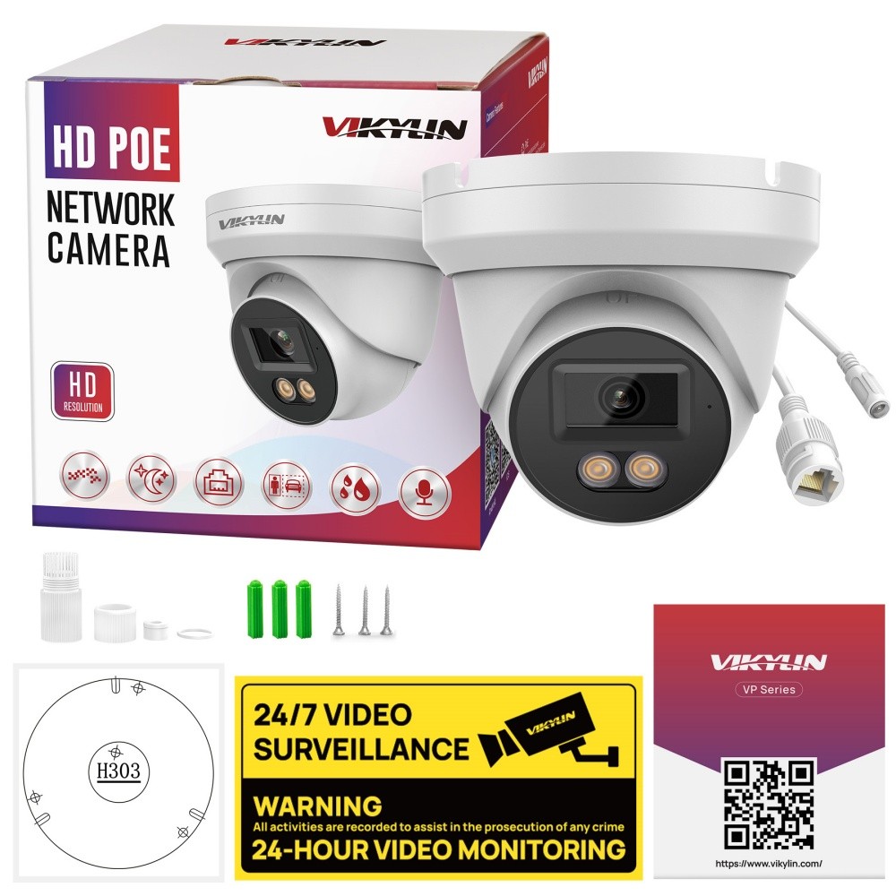 VIKYLIN 16CH 16POE NVR Kit 5MP PoE IP Full Color Night Vision Camera w/ MIC Lot