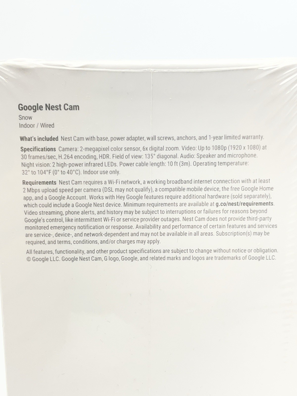 Google Nest Cam 2nd Gen GJQ9T Indoor Wired Security Camera Snow White New