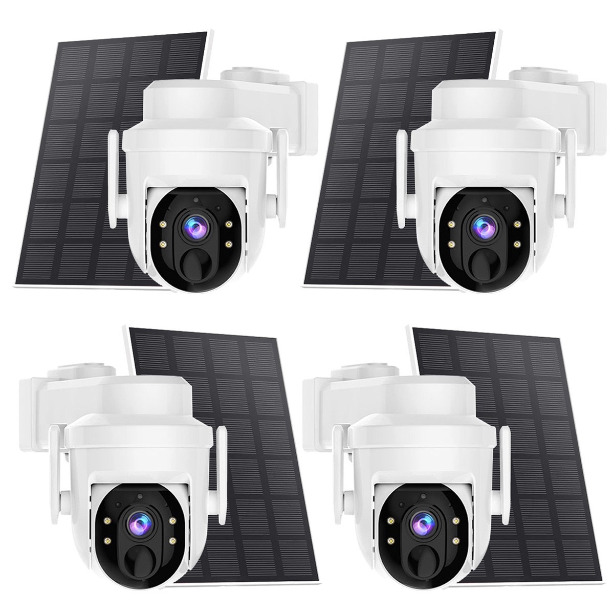4Pcs Wireless Security Camera System Outdoor WiFi Pan/Tilt Solar Battery Powered
