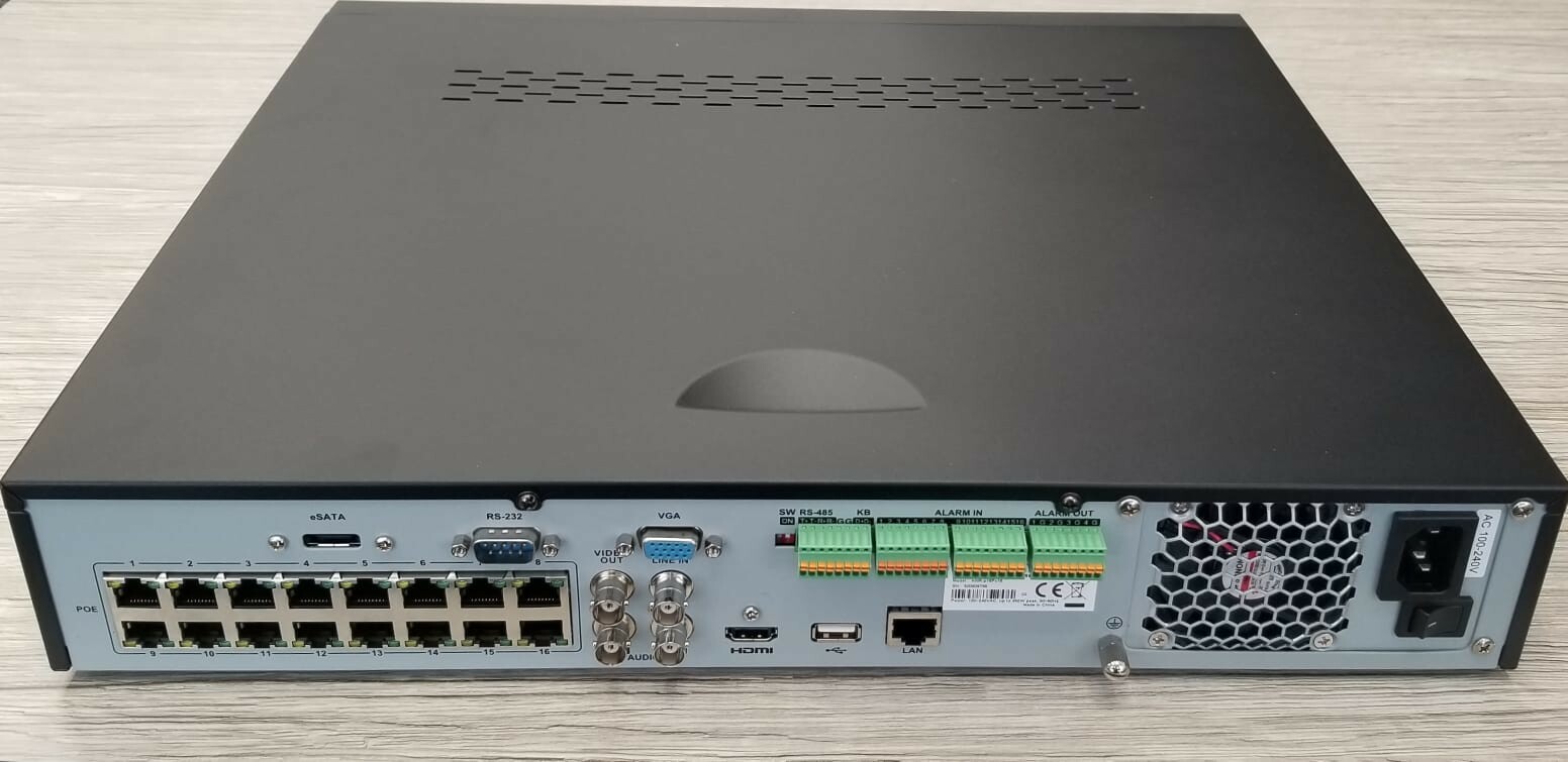 16 Channel NVR Supports IP Cameras upto 5MP 200 Watts, HDMI VGA CVBS Views