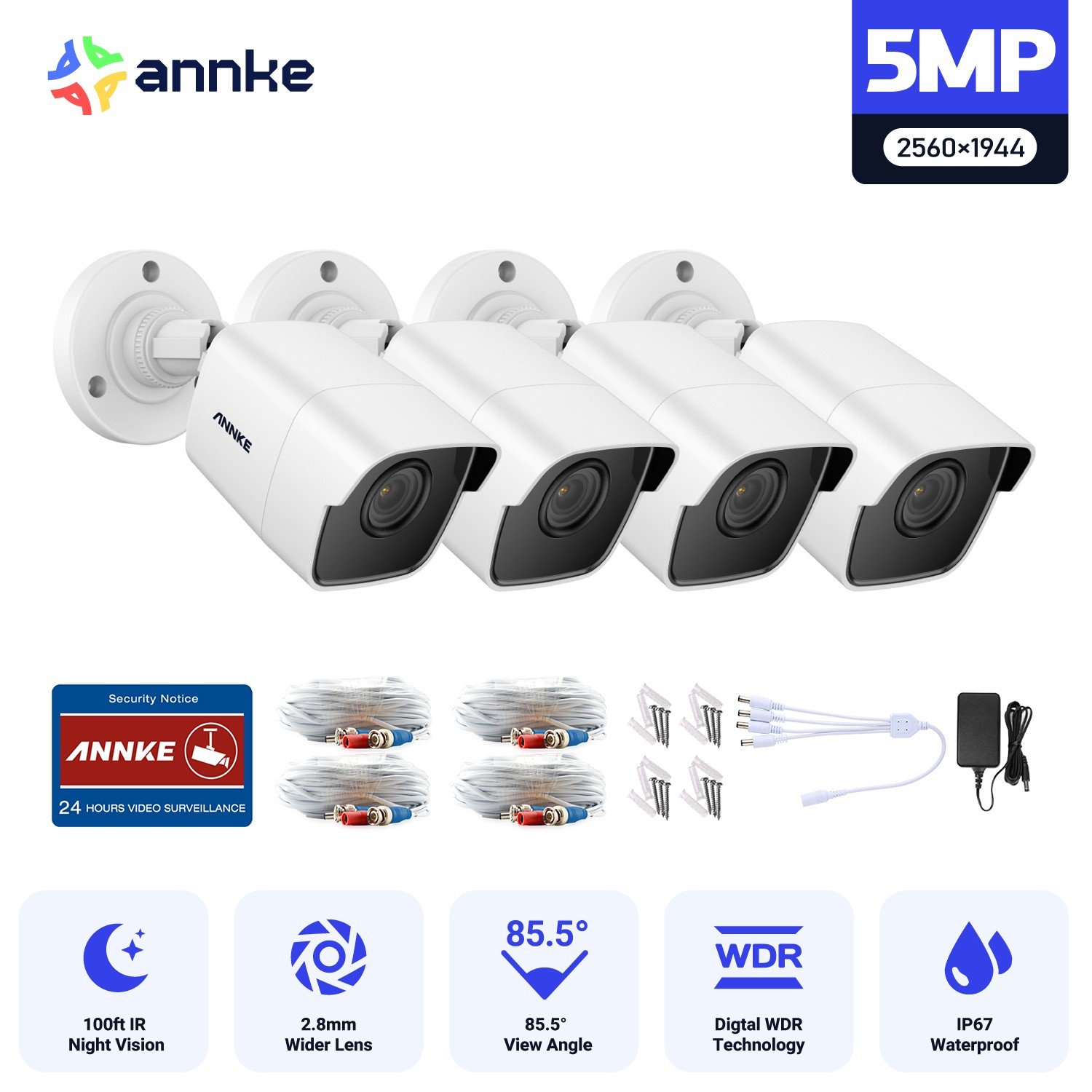 ANNKE 4X 5MP Outdoor CCTV Security Camera Home Surveillance fit 5MP/4K TVI DVR