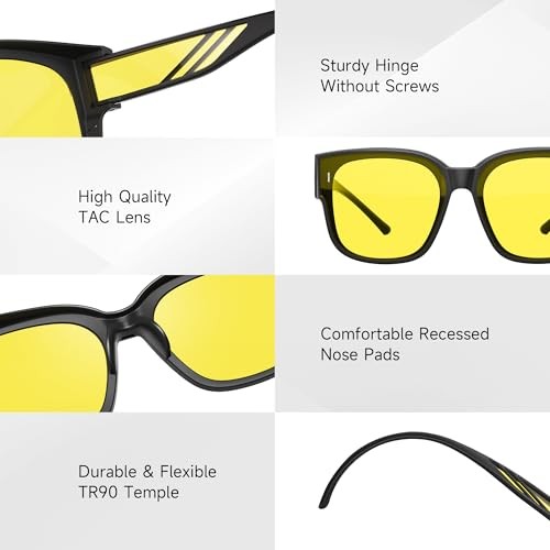 Night Vision Driving Glasses for Men Women – Square Polarized Fit A02-black