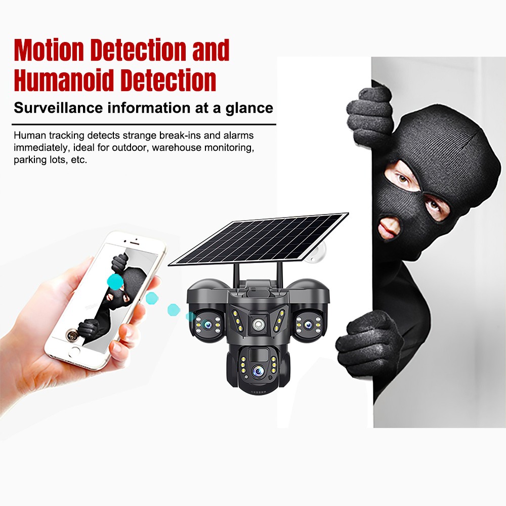 Solar Battery Powered Wireless WiFi Outdoor Pan/Tilt Home Security Camera CCTV