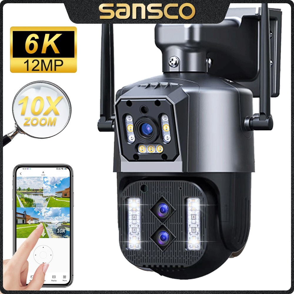 Wifi Security 4+4+4MP Wireless Camera PTZ Home Outdoor Surveillance 2-way Audio
